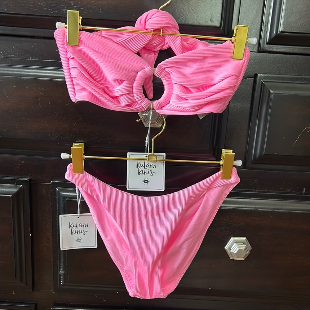Kulani Kinis Pink Ribbed Bandeau Set